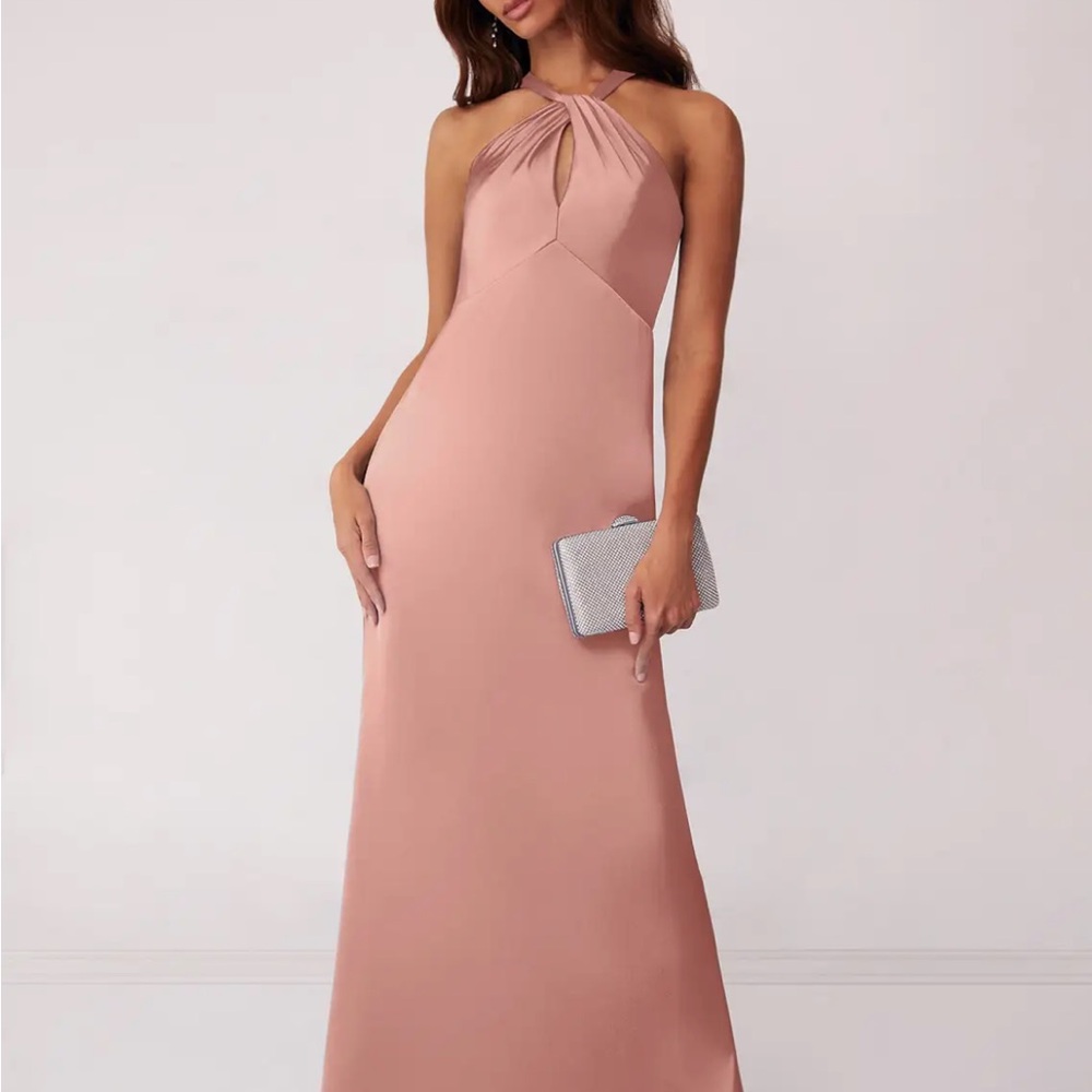 Azazie Rosette High Neck Halter Dress